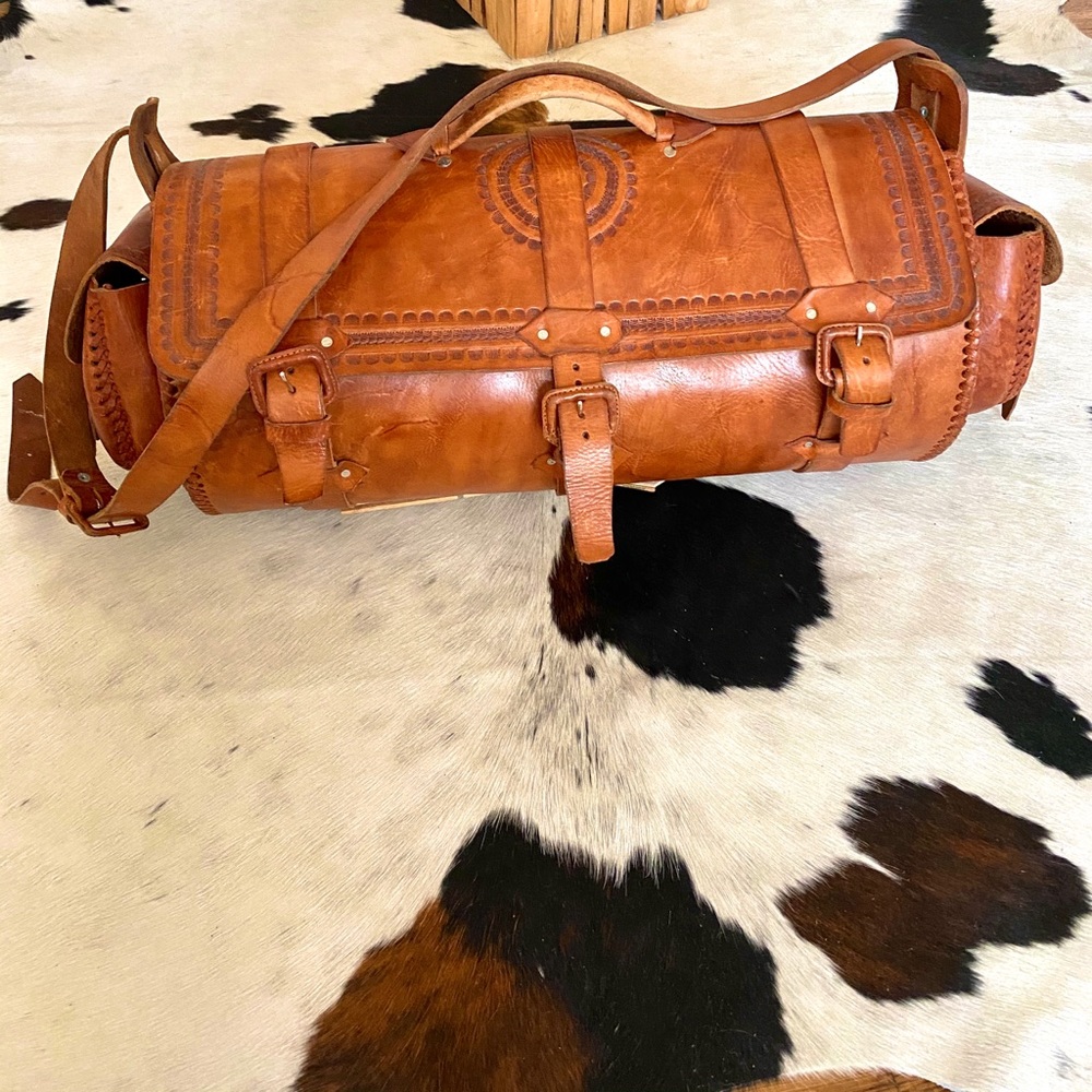 Genuine saddle leather weekender